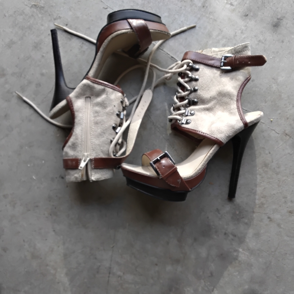 Stylish Brown and Cream Women's Heels